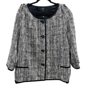 Talbots Woman 24W Jackie Fit Black & White Tweed Button Front Blazer Jacket New